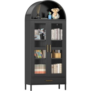 AOBABO Metal arched display cabinet, modern arch kitchen pantry storage cabinet with glass doors/1 drawer for living room, bookshelf - 1 of 4