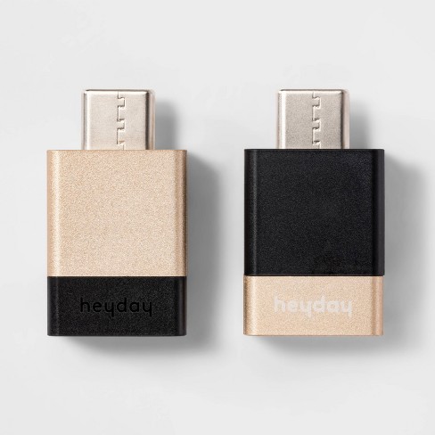USB-A to USB-C 2 pk Adapter - heyday™ Black/Gold - image 1 of 3