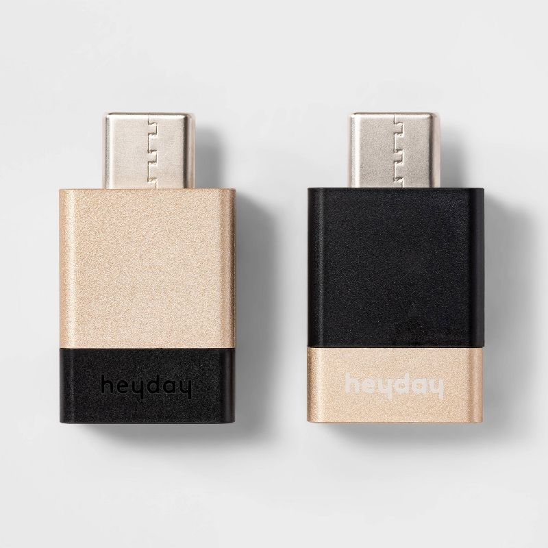 USB-A to USB-C 2 pk Adapter - heyday&#8482; Black/Gold, 1 of 5