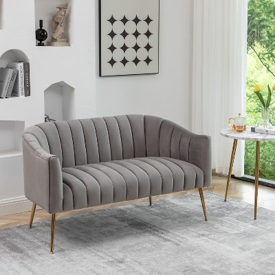 SEYNAR Modern Glam Comfy 50" Metal Legs Curved Sofa 2 Seaters Loveseat with Tufted Back