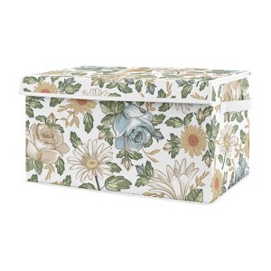 Sweet Jojo Designs Girl Fabric Storage Toy Bin Vintage Floral Blue and Yellow - 1 of 4