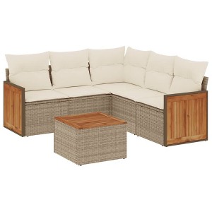 vidaXL 6 Piece Patio Sofa Set with Cushions - Beige and Cream With Table - 1 of 4