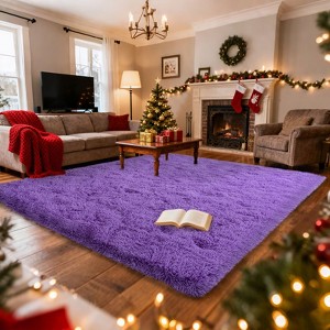 Black Shag Rug, Extra Soft 1.7" Plush Mat, Non-Slip, 100% Polyester for Bedroom or Living Room - 1 of 4