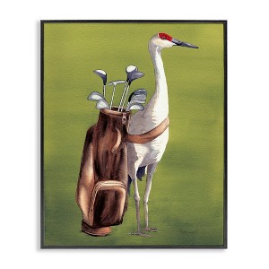 Stupell Industries Crane Bird with Golf Clubs Black Framed Giclee Art - 1 of 4