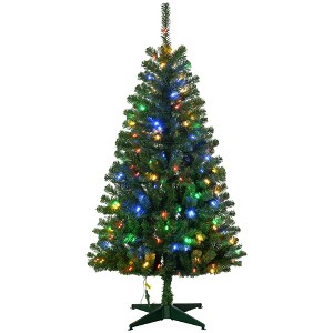 HOMCOM Prelit Artificial Christmas Tree Holiday Decoration with Warm White or Colorful LED Lights - 1 of 4