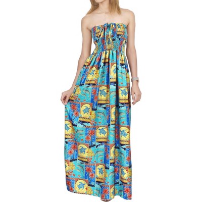 LA LEELA Women's Tube Dress Party Smocked Top One Size Cobalt Hawaiian