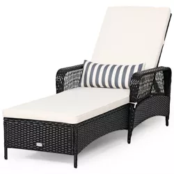 Costway PE Rattan Chaise Lounge Chair Armrest Recliner Adjustable Pillow Black