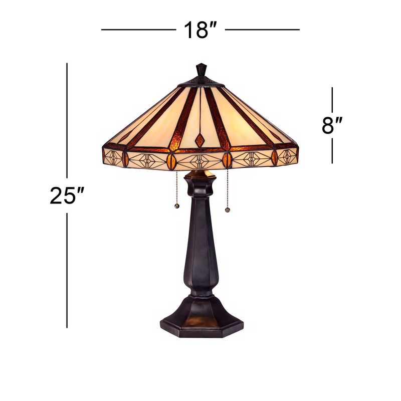 Robert Louis Tiffany Mission Table Lamp 25" High Bronze Octagonal Art Glass Shade for Living Room Family Bedroom Bedside Nightstand Office, 4 of 7