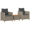 vidaXL 3 Piece Bistro Set with Cushions Gray Poly Rattan Acacia Wood - 2 of 4