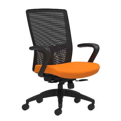 Union & Scale Fabric Task Chair Apricot Integrated Lumbar Fixed Arms 53626