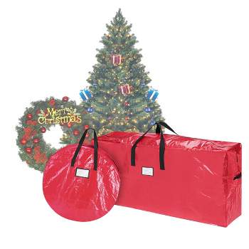 Hastings Home Christmas Tree and Wreath Storage Bags – Red, Set of 2