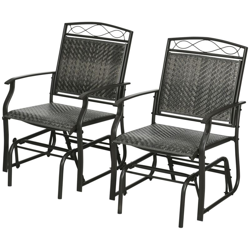 Outsunny Set of 2 Outdoor Glider Chairs, Porch & Patio Rockers for Deck with PE Rattan Seats, Steel Frames for Garden, Backyard, Poolside, 4 of 7