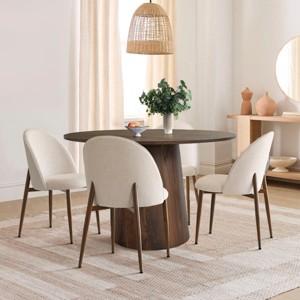 5-Piece Dining Set 46" Walnut Round Dining Table with Armless Dining Chairs Upholstered & Metal Leg for Small Space,Dining Room-Tanpinhause - 1 of 4