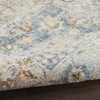 Beige Blue Medallion Synthetic 4' x 6' Washable Rug