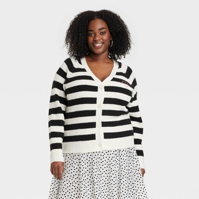 Women\'s Button-down Cardigan - : A Day™ Black/cream Striped 1x Target New
