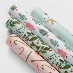 4pk 120 sq ft Merry Christmas/Candy Canes/Trees/Snowman Gift Wrap - Wondershop™