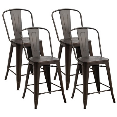 Costway Set of 4 Tolix Style Metal Dining Chairs w/ Wood Seat Kitchen Gun