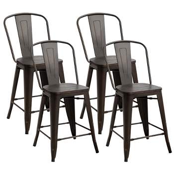 Costway Set of 4 Tolix Style Metal Dining Chairs w/ Wood Seat Kitchen