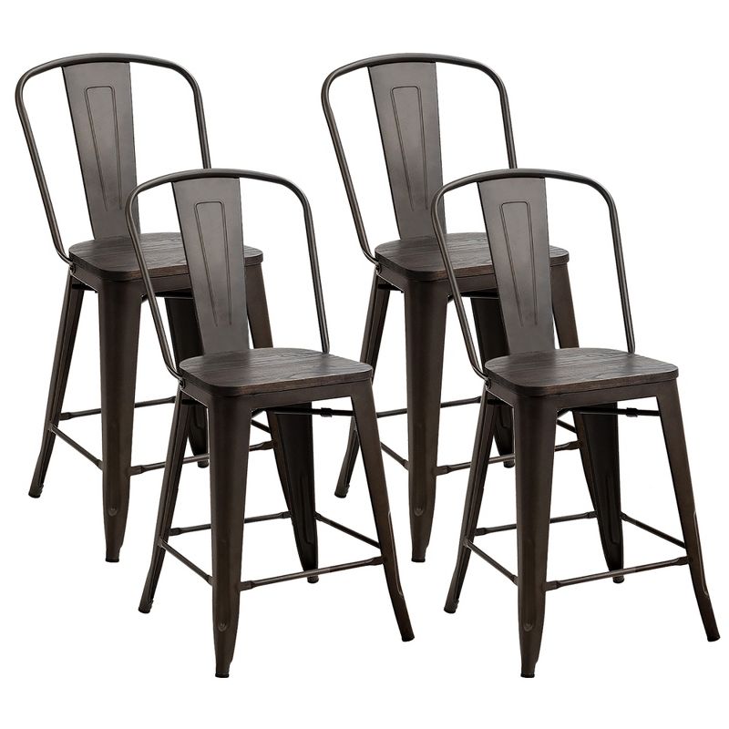 Costway Set of 4 Tolix Style Metal Dining Chairs w/ Wood Seat Kitchen, 1 of 11