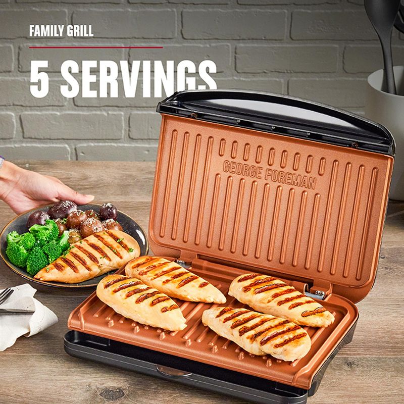 George Foreman Family Size 5 Serving Nonstick Compact Electric Indoor Grill in Black, 3 of 8