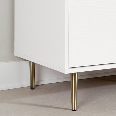 White L-Shaped Corner Desk with Hutch and Brass Legs