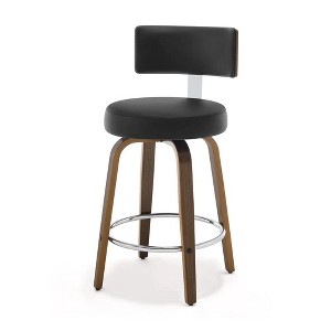 Bekrvio 26" Swivel Counter Height Bar Stools, Faux Leather Upholstered with Back, Walnut Wood Legs, Mid Century Kitchen Island Counter Chairs - 1 of 4