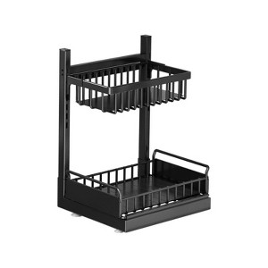 Under Sink Organizer, Kitchen Storage Organizer - L-Shaped Carbon Steel Organiser (Black, 36x26x41cm) Height-Adjustable - 1 of 4