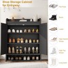 Rattan Shoe Cabinet, Boho Wooden Shoe Storage Organizer with Adjustable Shelves for Entryway, Hallway - 4 of 4