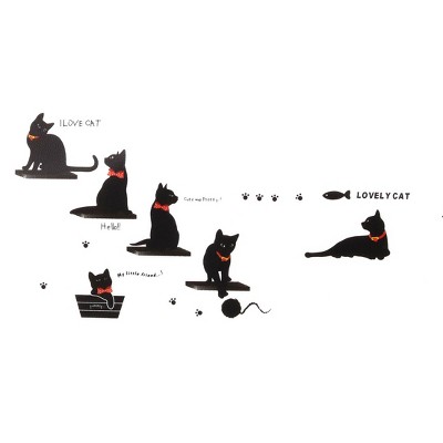Unique Bargains Home Bedroom PVC Cat Pattern Self-adhesive Decoration Gift Wall Sticker Mural Black