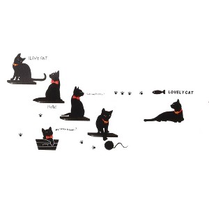 Unique Bargains Home Bedroom PVC Cat Pattern Self-adhesive Decoration Gift Wall Sticker Mural Black - 1 of 3