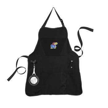 Evergreen University of Kansas Black Grill Apron- 26 x 30 Inches Durable Cotton with Tool Pockets and Beverage Holder