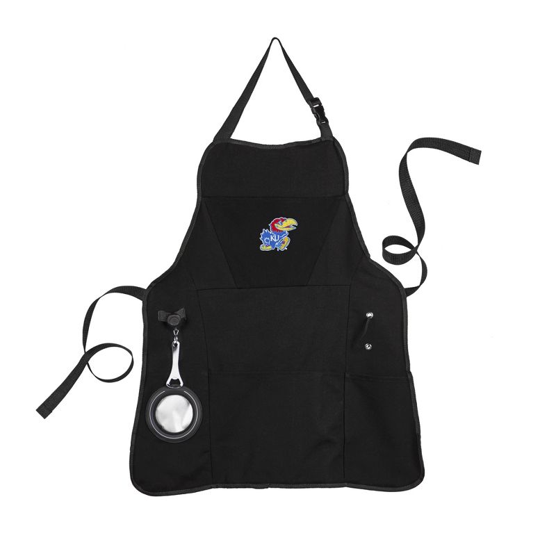 Evergreen University of Kansas Black Grill Apron- 26 x 30 Inches Durable Cotton with Tool Pockets and Beverage Holder, 1 of 6