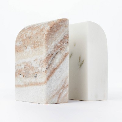 5" x 3.5" Marble Stone Bookends Natural/White - Threshold™ designed with Studio McGee