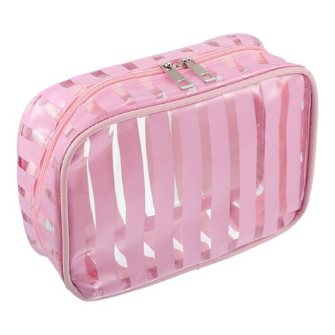 Unique Bargains Portable PVC Clear Zipper Makeup Bag Organizers 1 Pc Pink