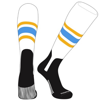 PEAR SOX OTC Baseball Softball Stirrup Socks (B, 7in) White, Gold, Sky Blue, Black