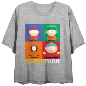 South Park Stacked Character Squares Crew Neck Short Sleeve Athletic Heather Women's Crop Top - 1 of 3