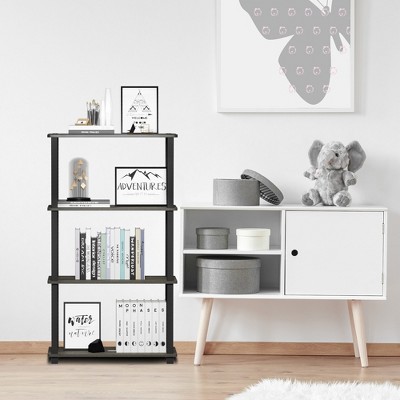 Furinno 4-Tier Multipurpose Display Rack Storage Shelving Unit with Square Tube Open Bookshelf,French Oak/Black