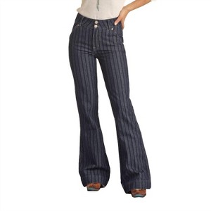 Women's High Rise Stripe Jacquard Trouser Jean - Rock & Roll Denim - 1 of 4