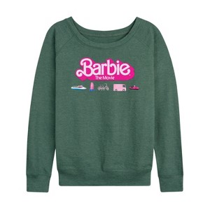 Women's - Barbie - Barbie Transportaion Vehicles Lightweight French Terry Wide Neck Long Sleeve Shirt - 1 of 4