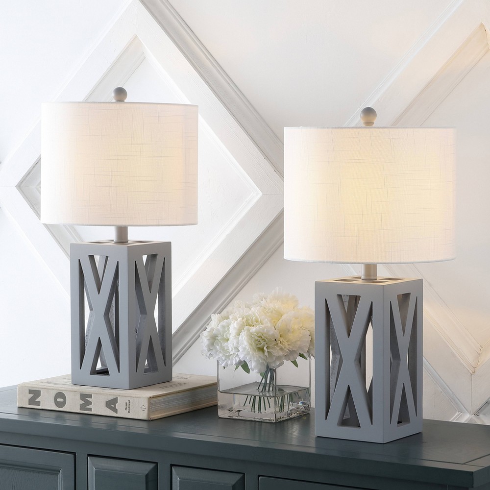 JONATHAN Y Set of 2 21.5" Stewart Farmhouse Wood Table Lamps (Includes LED Light Bulb) Gray : Rustic Décor