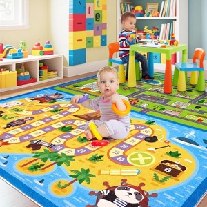 Kids Educational Play Mat with Roads & Tracks, Interactive City & Pirate Design, Non-Slip and Machine Washable Rug - 1 of 4