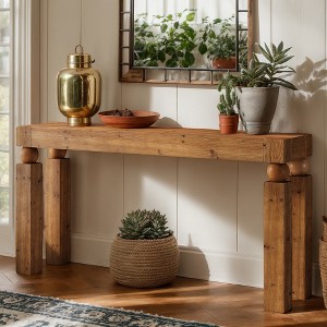 Hommoo 59" Narrow Solid Wood Farmhouse Console – Slim Behind-Couch Sofa Table - 1 of 4