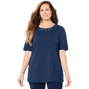 Catherines Women's Plus Size Suprema Studio Grommet Stud Top - 1 of 2