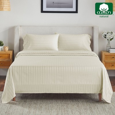Ivory Striped Cotton Sateen California King Sheet Set