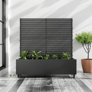 SpassWay Metal Planter Box with Trellis Raised Garden Bed with Arbor Privacy Screen Black/Gray/brown - 1 of 4