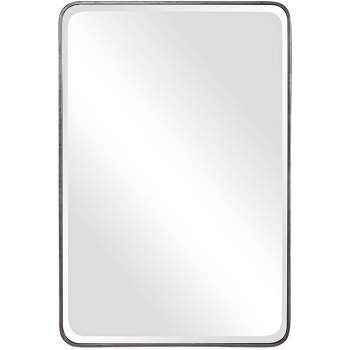 Uttermost Rectangular Vanity Accent Wall Mirror Modern Curved Corner Beveled Silver Metal Frame 24" Wide for Bathroom Bedroom