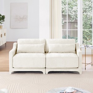 2-Seater Sofa Chenille Fabric Loveseat, Small Couch with 2 Lumbar Pillows, Wood Frame for Living Room or Bedroom – Cuddlewood - 1 of 4
