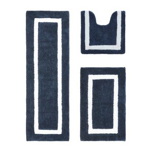 Hotel Bath Rug 100% Premium Cotton Tufted Weave Two Tone Reversible 3 Piece Bathroom Rug Set, Super Soft & Water Absorbent, Machine Washable Bathmat - 1 of 4