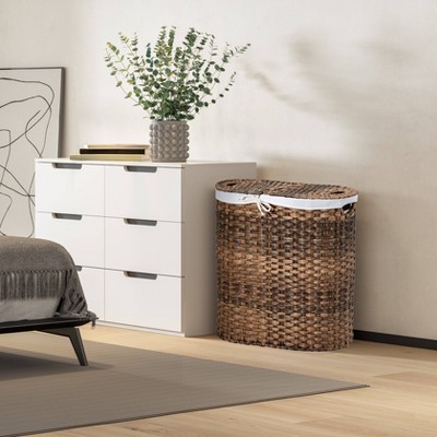 Mocha Brown Handwoven Wicker Double Laundry Hamper with Lid
