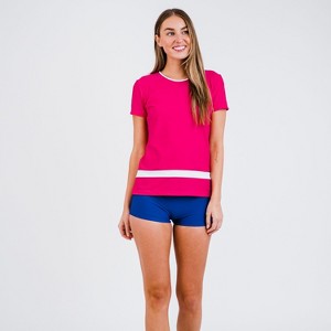 Calypsa Womens Short Sleeve Color Block Rash Guard - 1 of 3
